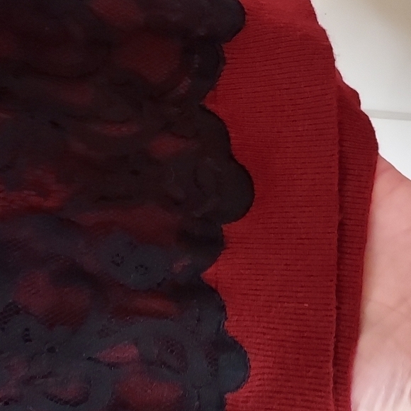 Ann Taylor Burgundy Lace Overlay Sweater - Picture 6 of 9